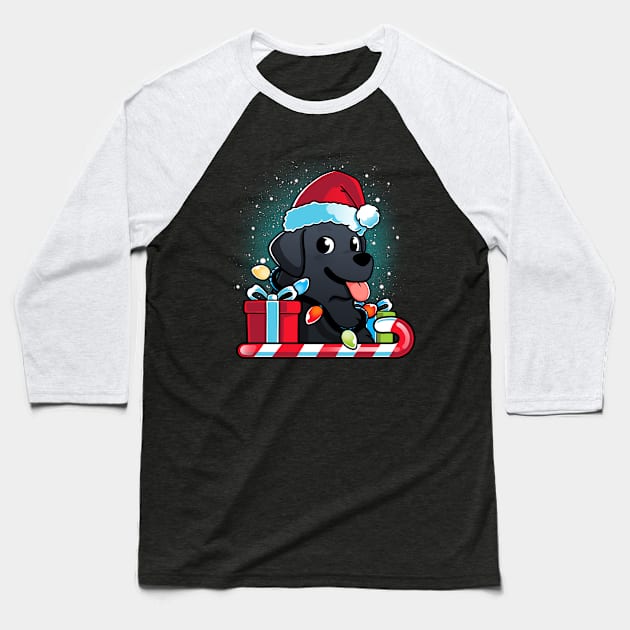 Black Labrador Dog Christmas Baseball T-Shirt by Digital Magician